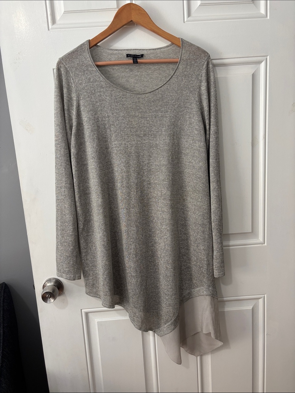 Eileen Fisher medium grey lightweight knit asymmetrical lagenlook linen blend
